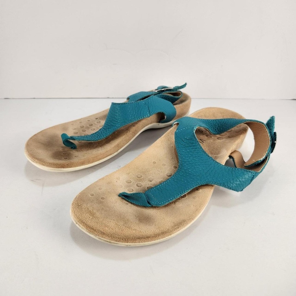 Vionic Women's Size 9 Teal Blue Leather Thong Sandals Comfort Adjustable Strap
